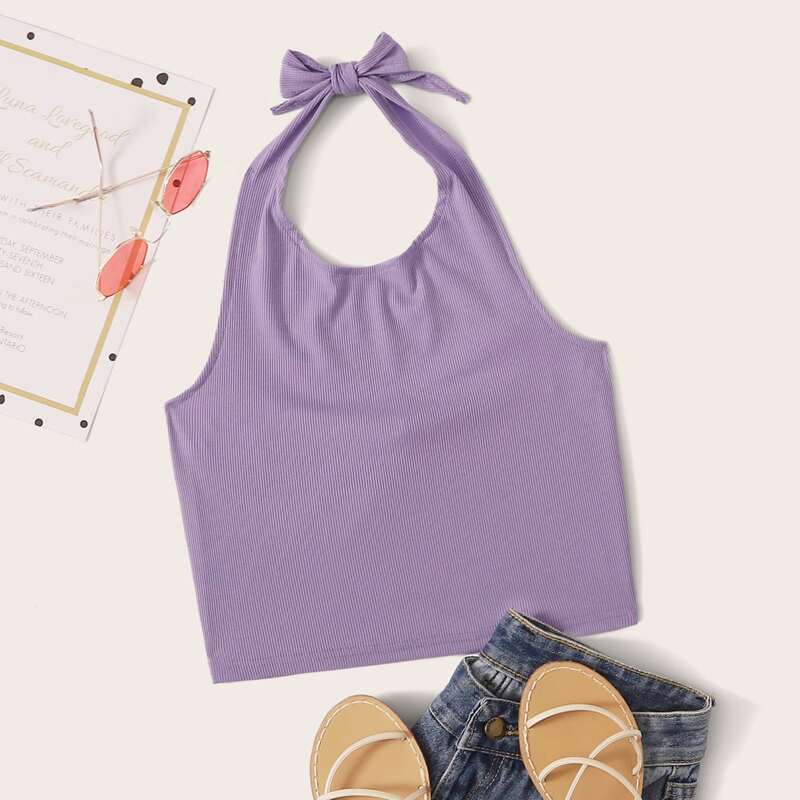 

Ribbed Purple Halter Top
