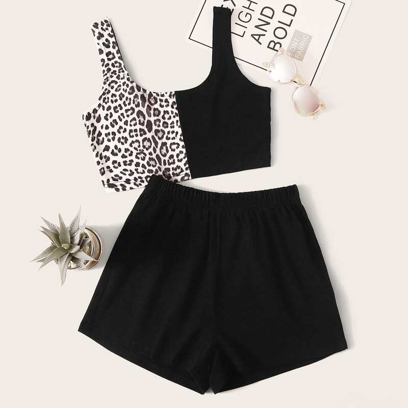 

Leopard Colorblock Tank & Black Shorts, Multicolor