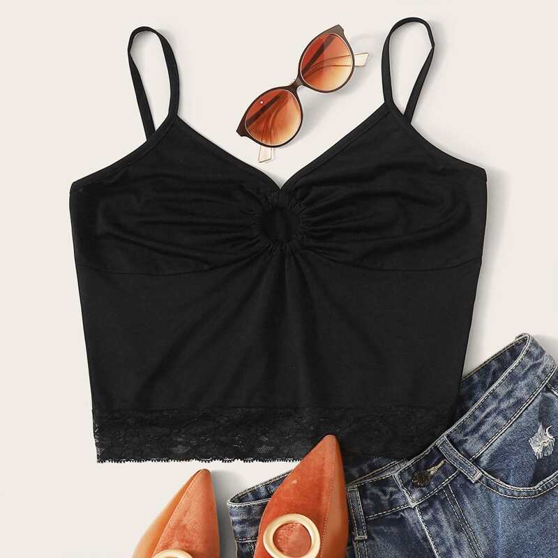 

Lace Hem Cutout Cami, Black