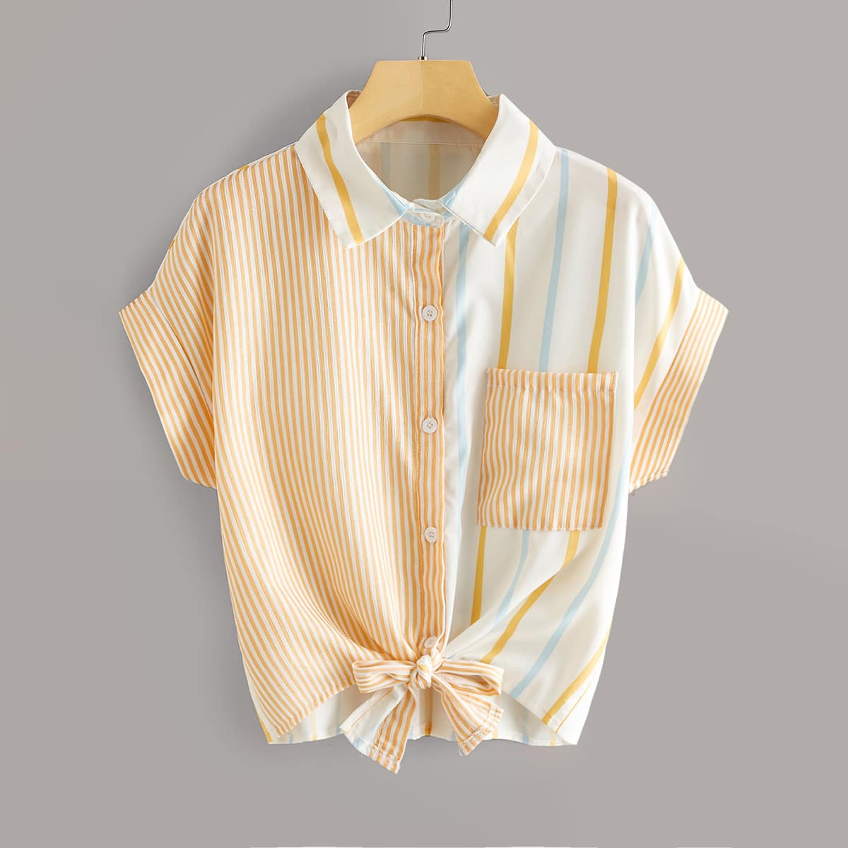 

Contrast Striped Tie Front Shirt, Multicolor