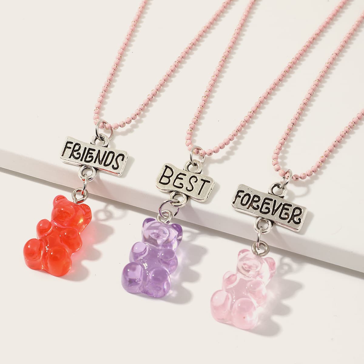 

3pcs Letter Charm Bear Pendant Necklace, Multicolor