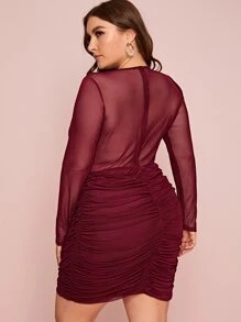 SHEIN Đầm Plus Size Ruched màu trơn Burgundy Hấp dẫn - Màu Đỏ Sâu - Xem 2