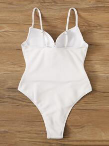 SHEIN Swim Summer Beach Textured Underwire One Piece Swimwear - White - View 2