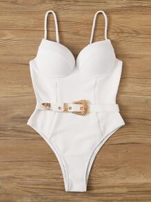 SHEIN Swim Summer Beach Textured Underwire One Piece Swimwear - White - View 5
