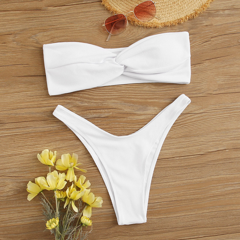 

Rib Bandeau High Cut Bikini Swimsuit, White
