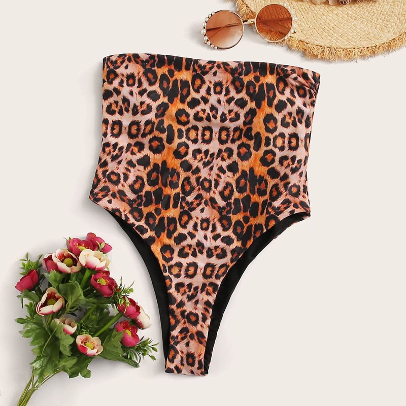 

Leopard Bandeau One Piece Swimsuit, Multicolor