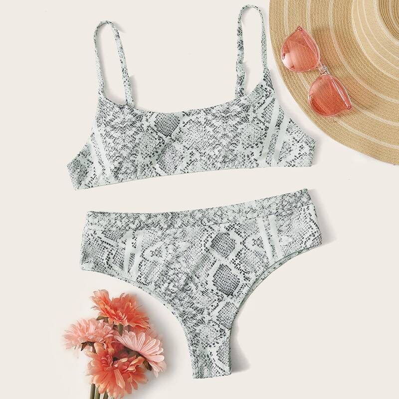 

Snakeskin High Waist Bikini Swimsuit, Multicolor