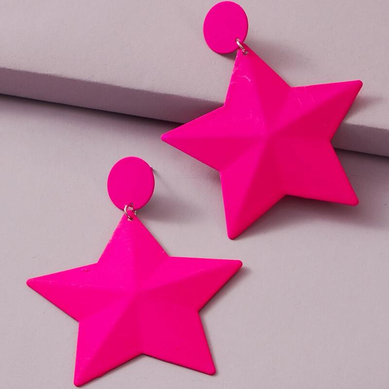 

1pair Neon Star Drop Earrings, Hot pink bright
