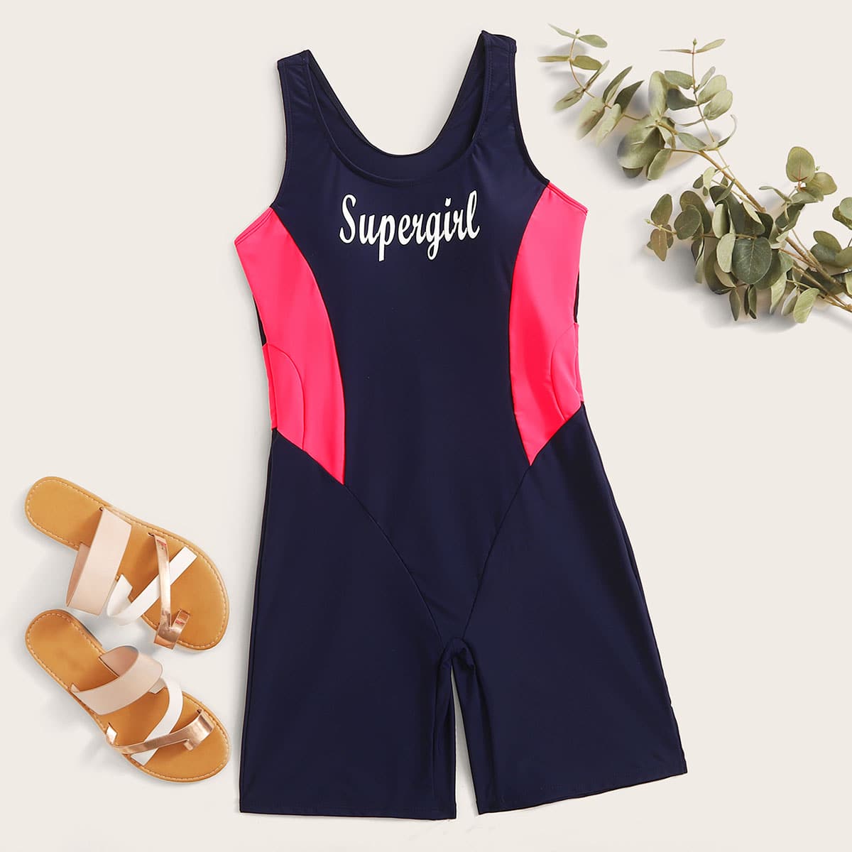 

Letter Graphic One Piece Swimsuit, Navy