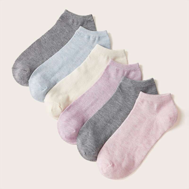 

6pairs Plain Ankle Socks, Multicolor