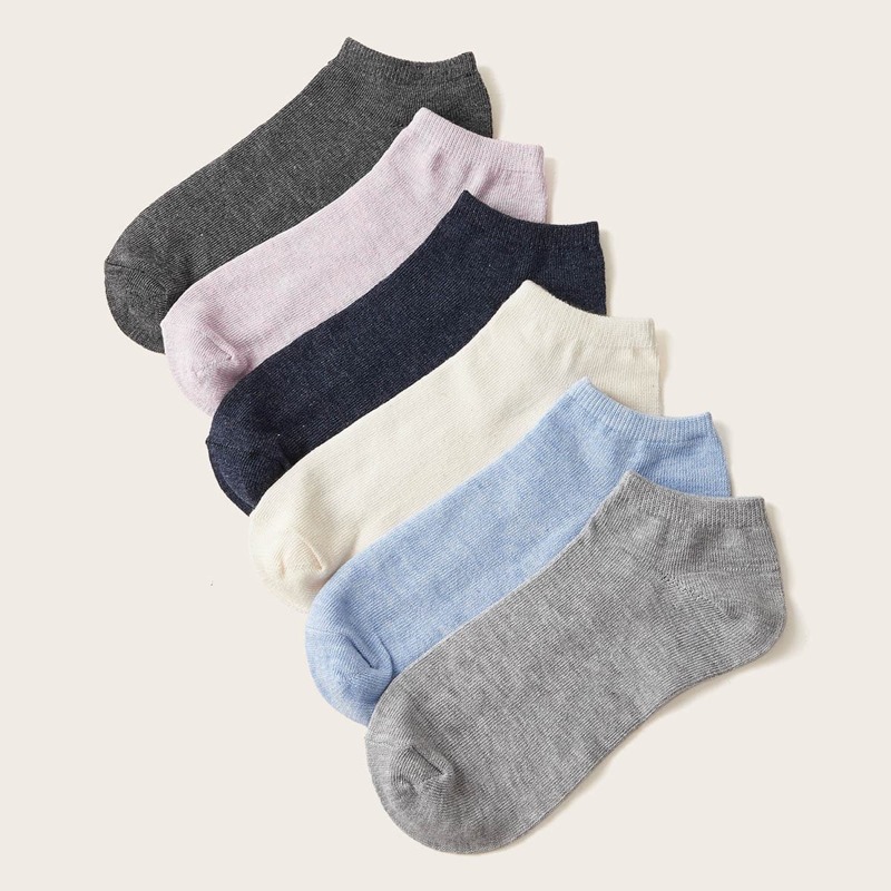 

6pairs Plain Ankle Socks, Multicolor