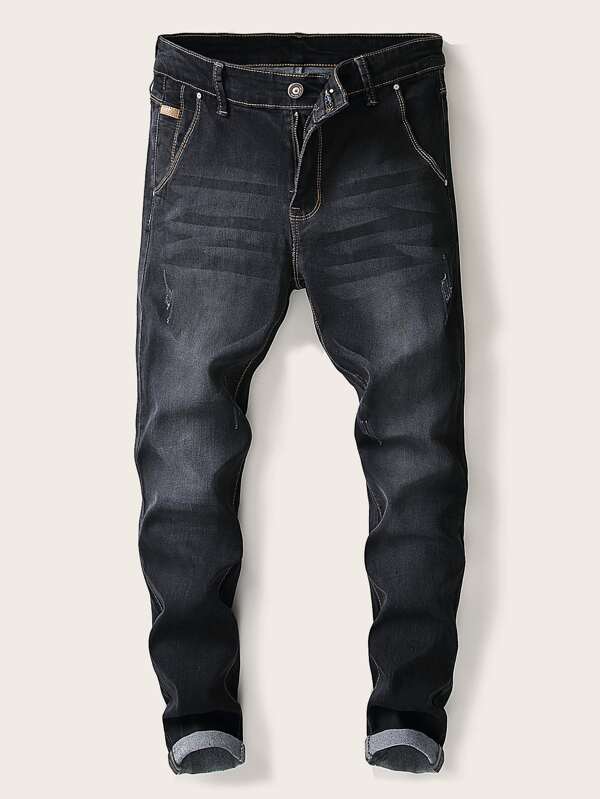 Zwart Casual Vlak Heren Jeans | SHEIN Nederland