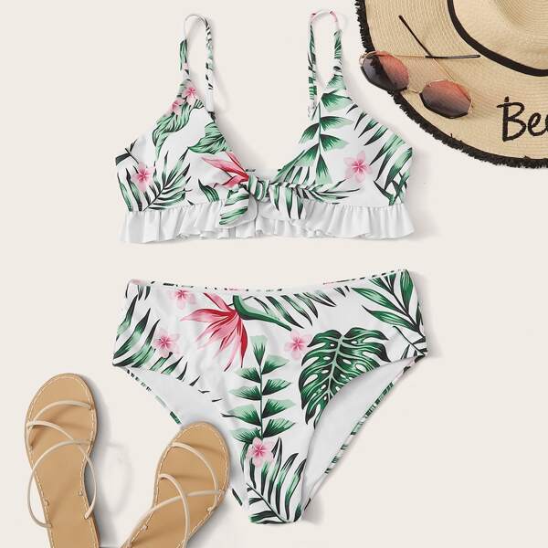 

Tropical Ruffle High Waisted Bikini Swimsuit, Multicolor