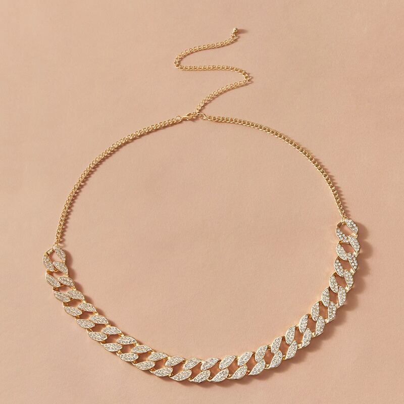 

1pc Rhinestone Engraved Waist Chain, Gold