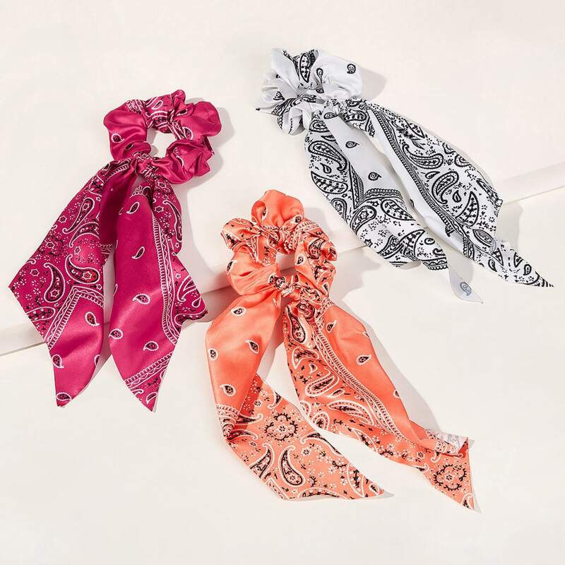 

3pcs Paisley Pattern Scrunchie Scarf, Multicolor