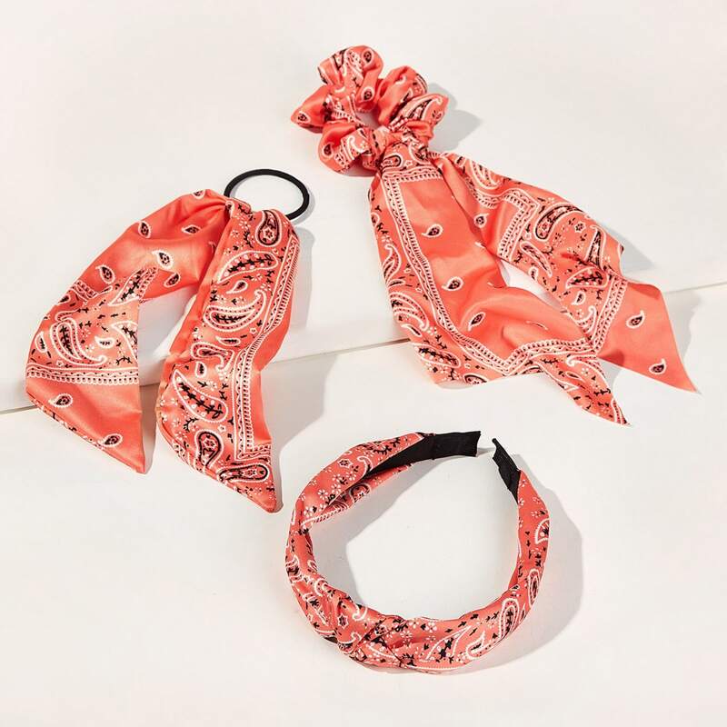 

3pcs Paisley Pattern Hair Accessories, Red