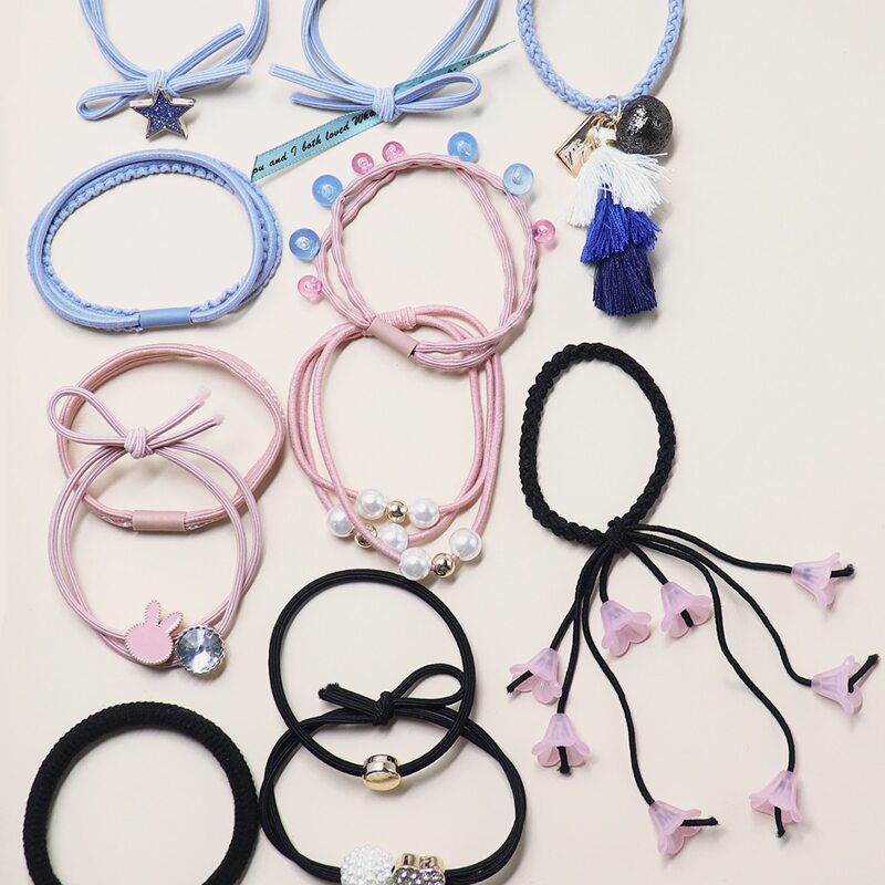 

12pcs Tassel & Faux Pearl Decor Hair Tie, Multicolor