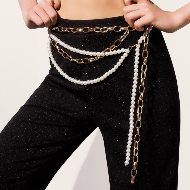 

2pcs Faux Pearl Decor Waist Chain Belt, Multicolor