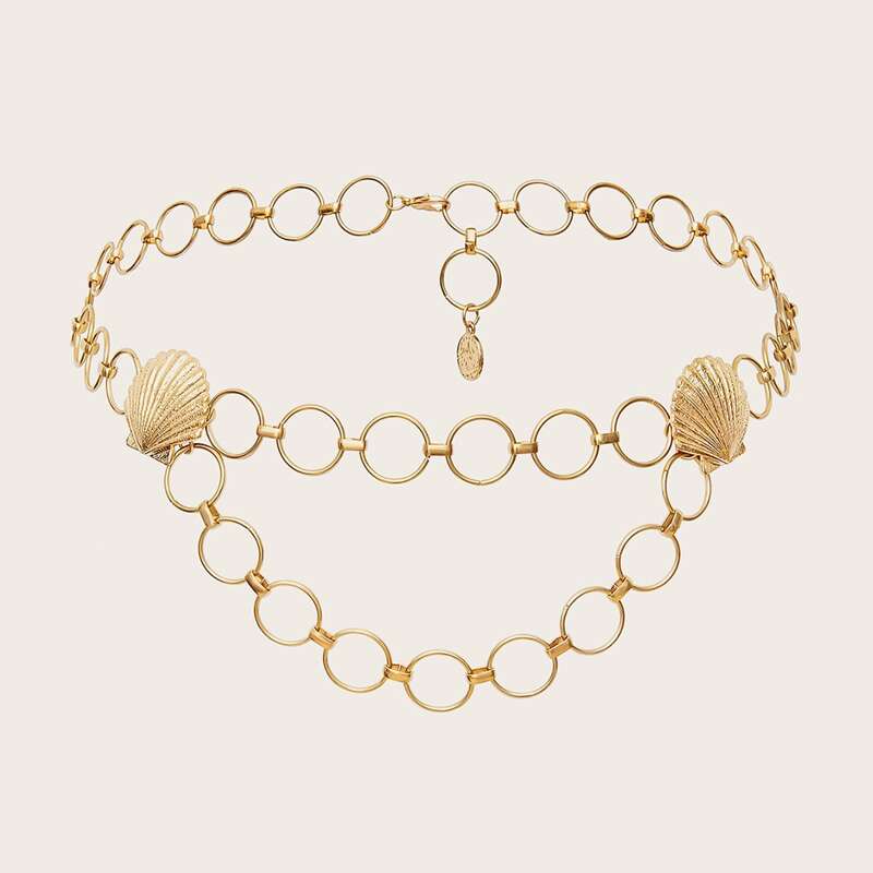 

Shell Decor Hoop Waist Chain Belt, Gold