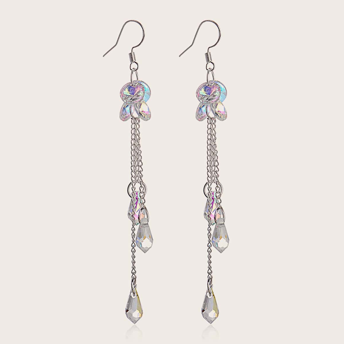 

1pair Glitter Chain Drop Earrings, Silver