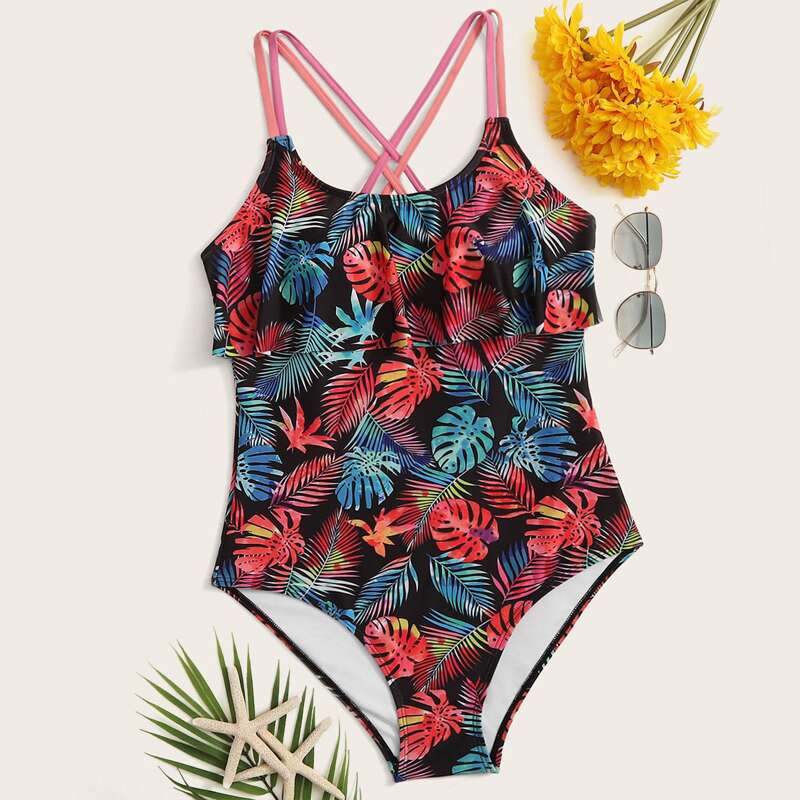 

Tropical Ruffle One Piece Swimsuit, Multicolor
