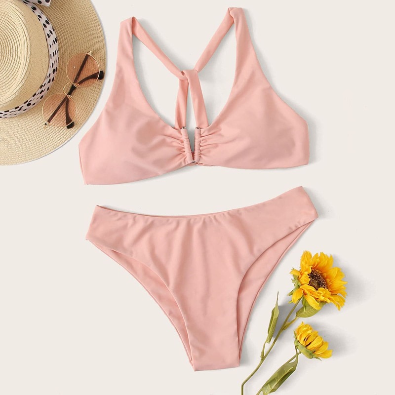 

Knot Back Wireless Bikini Swimsuit, Pink