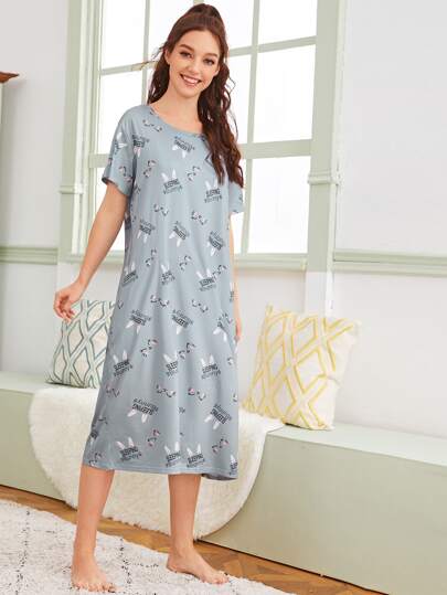 Letter & Cartoon Graphic Night Dress