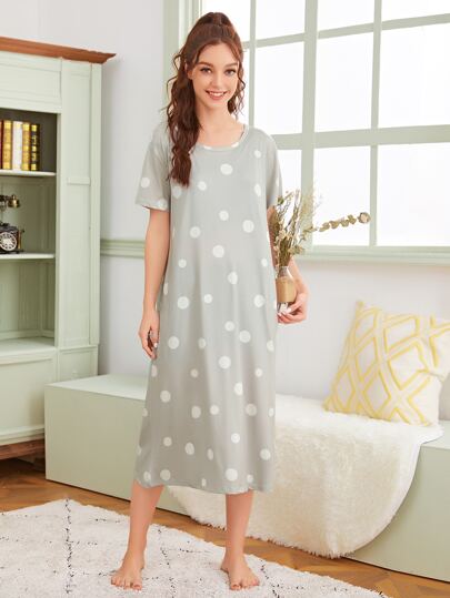 Polka Dot Short Sleeve Night Dress