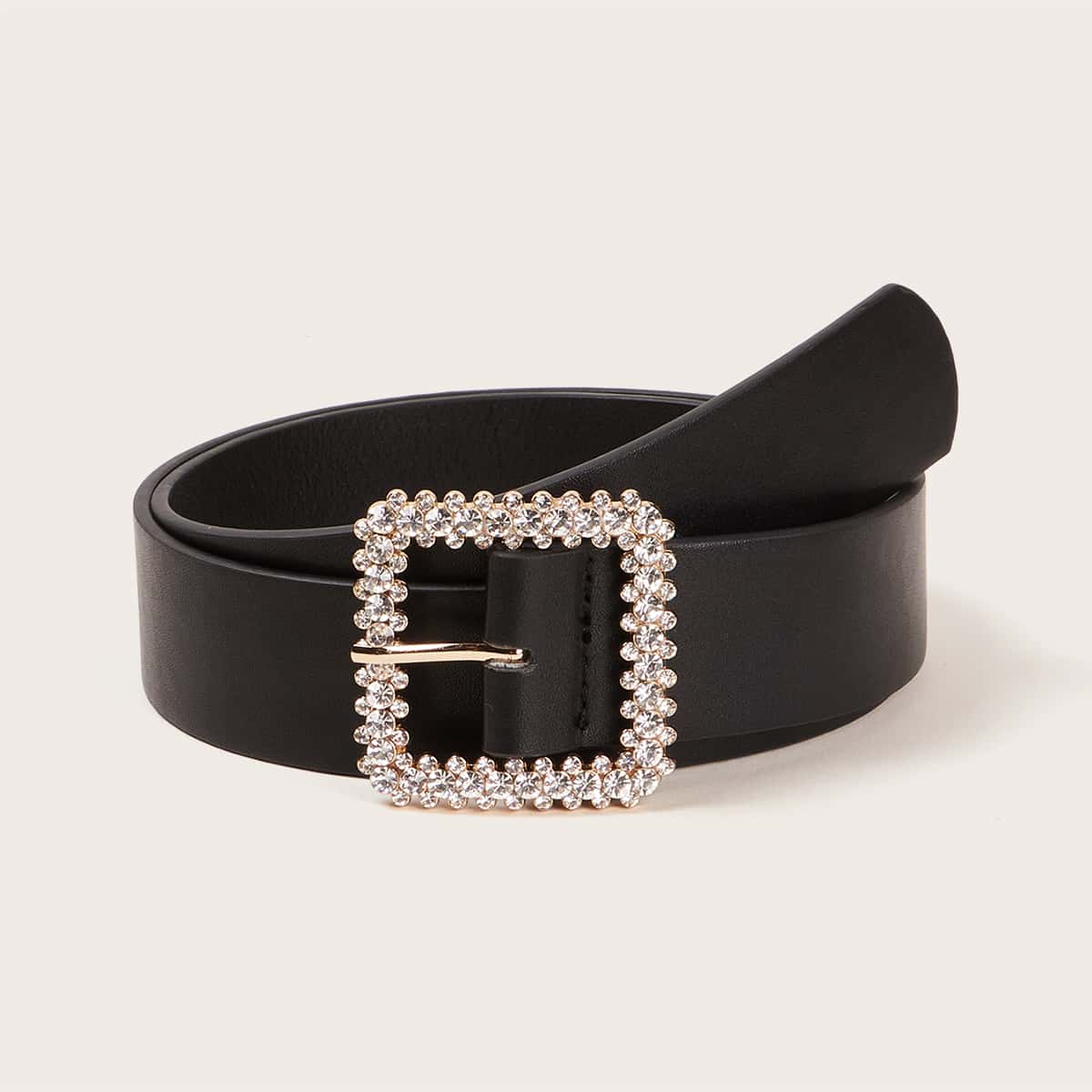 

Rhinestone Engraved Buckle Belt, Black