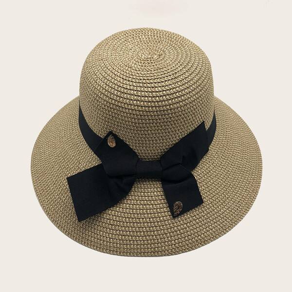 

Bow Knot Decor Straw Hat, Khaki