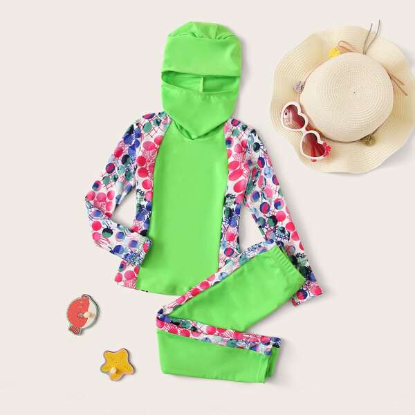 

Toddler Girls Hooded Top With Pants Tankini, Green