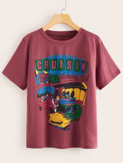 Cartoon And Letter Graphic Tee