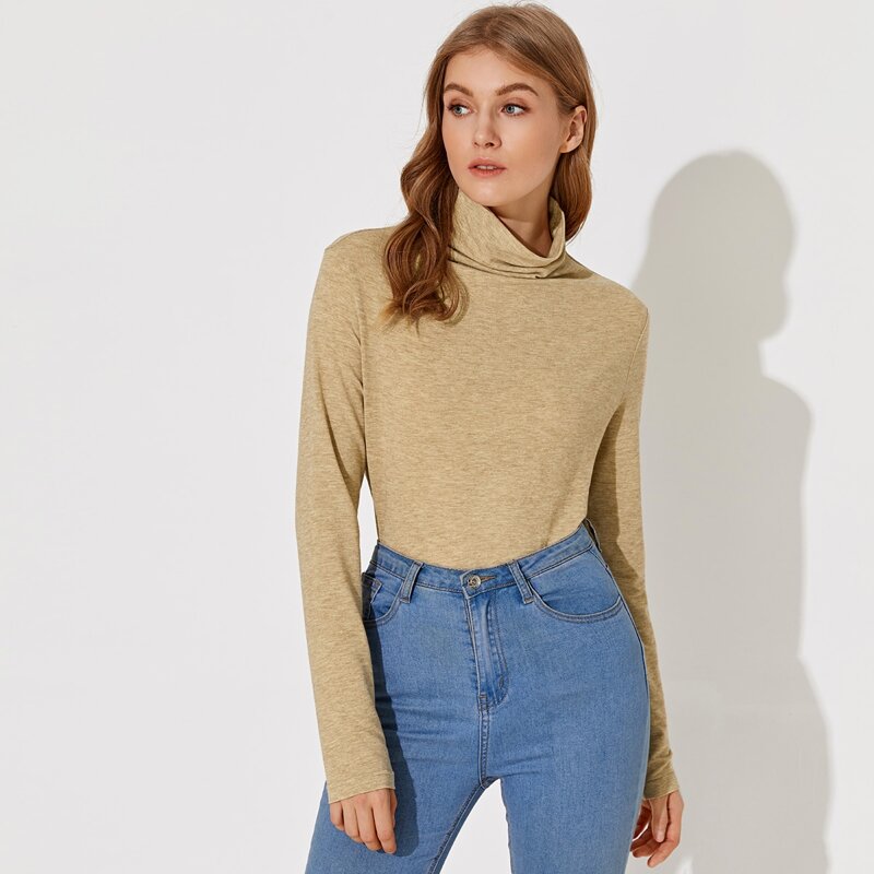 

Premium Funnel Neck Marled Knit Top, Khaki