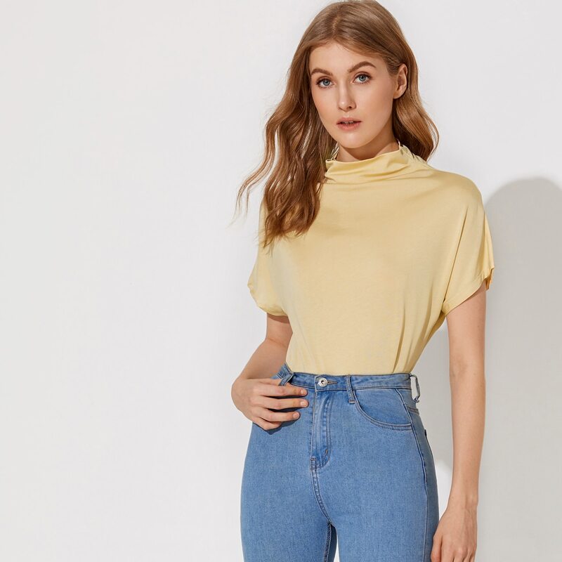 

Premium Cowl Neck Dolman Sleeve Top, Yellow pastel