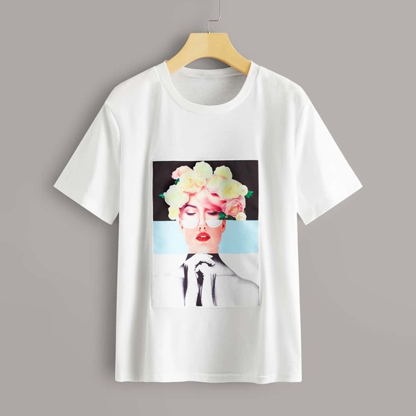 

Футболка с круглым вырезом и графическим принтом, Белые