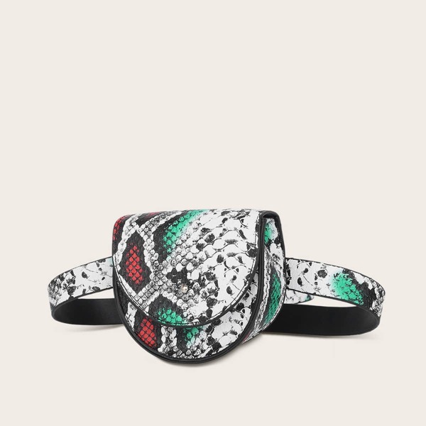 

Mini Snakeskin Pattern Flap Fanny Pack, Multicolor