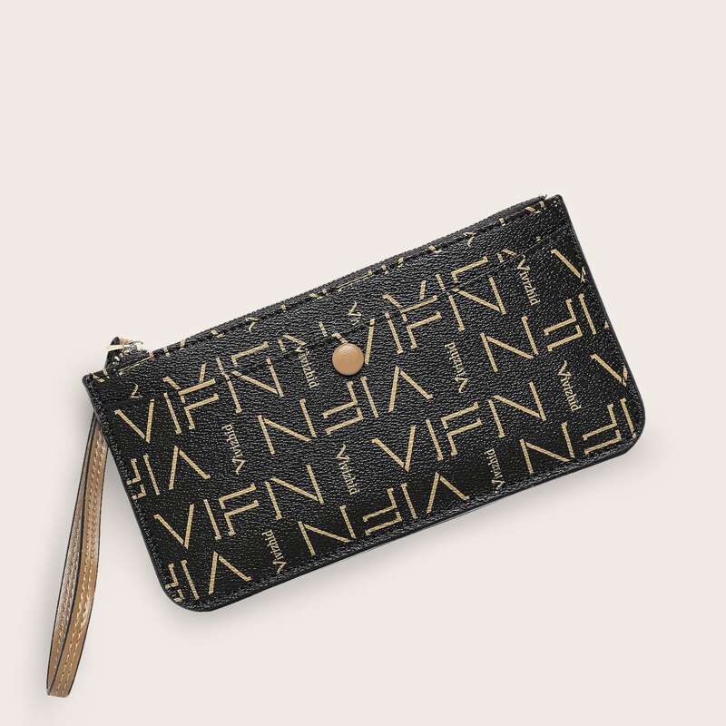 

Letter Graphic Purse With Wristlet, Black