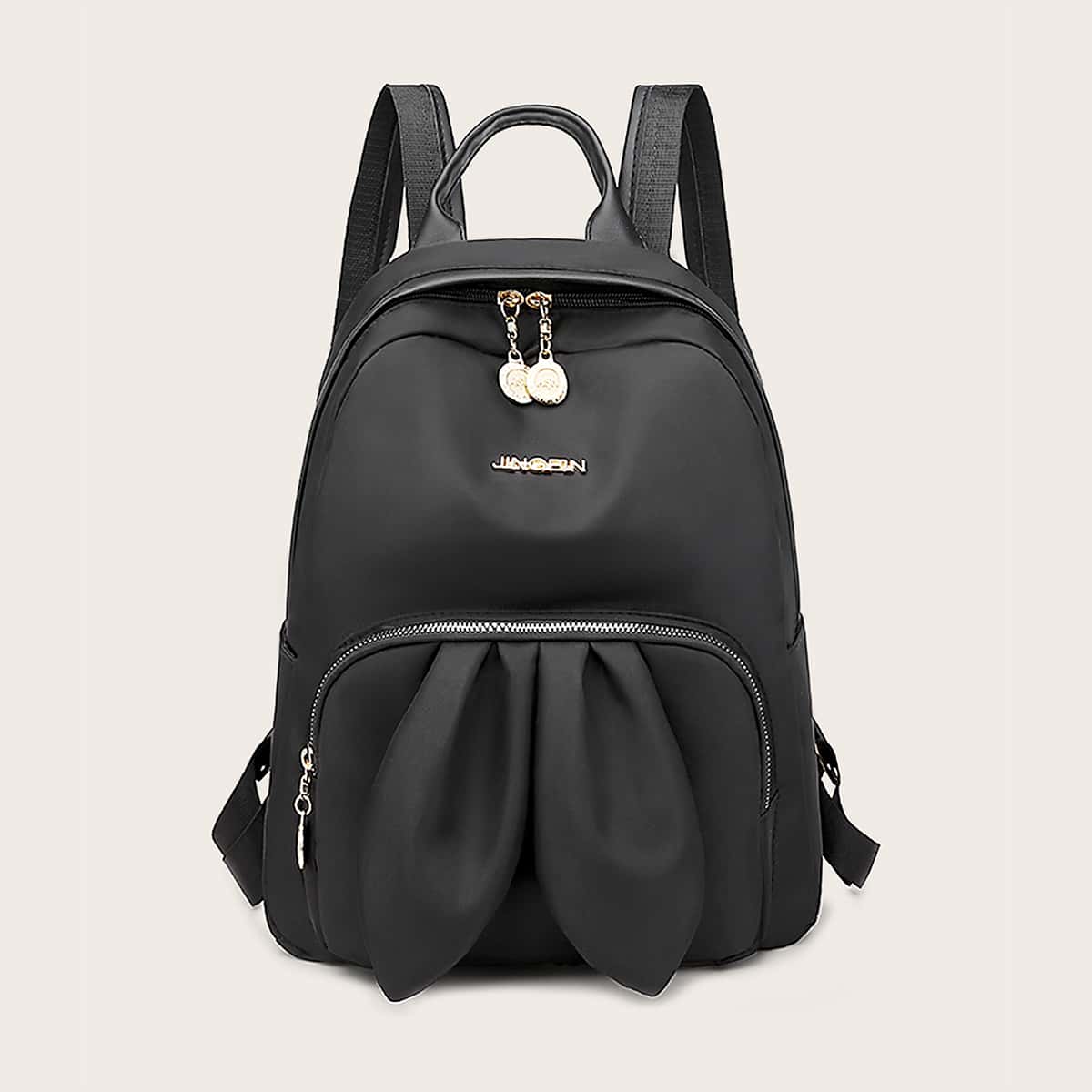 

Ear Decor Pocket Front Backpack, Black