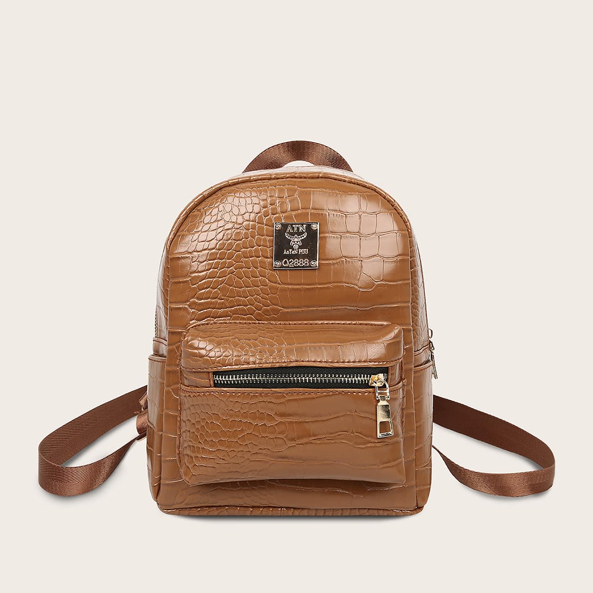 

Croc Embossed Pocket Front Backpack, Brown