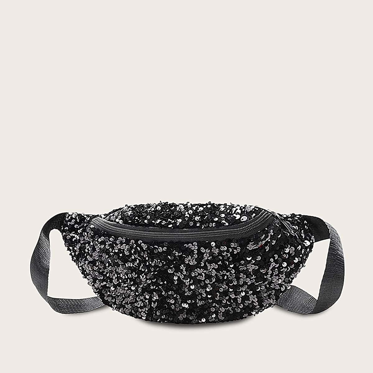 

Sequin Decor Fanny Pack, Black