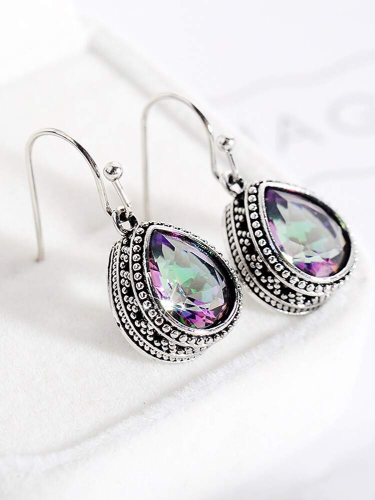 1pair Rhinestone Detail Vintage Waterdrop Dangle Earrings