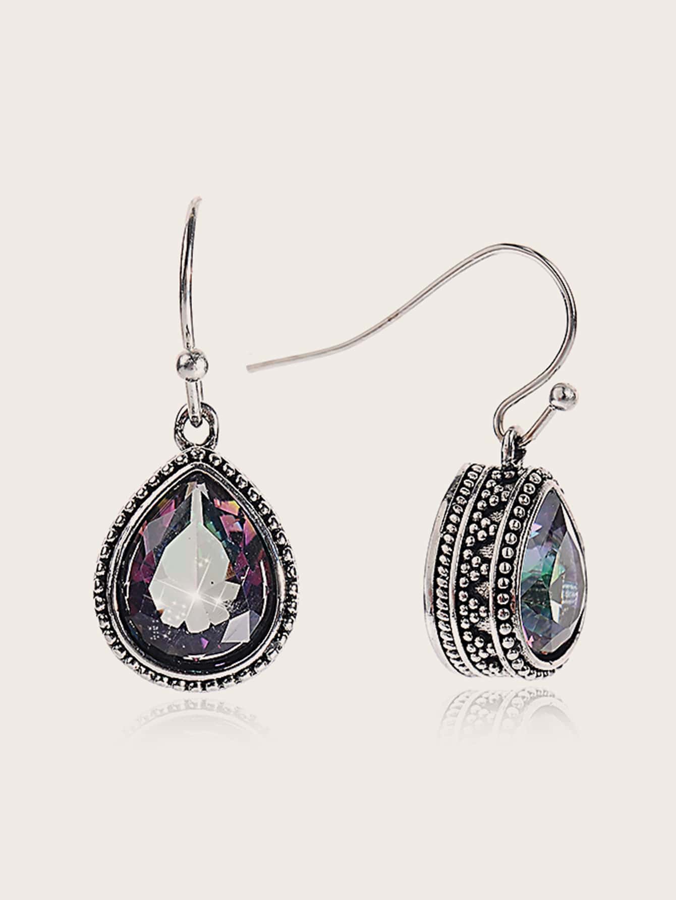 1pair Rhinestone Detail Vintage Waterdrop Dangle Earrings