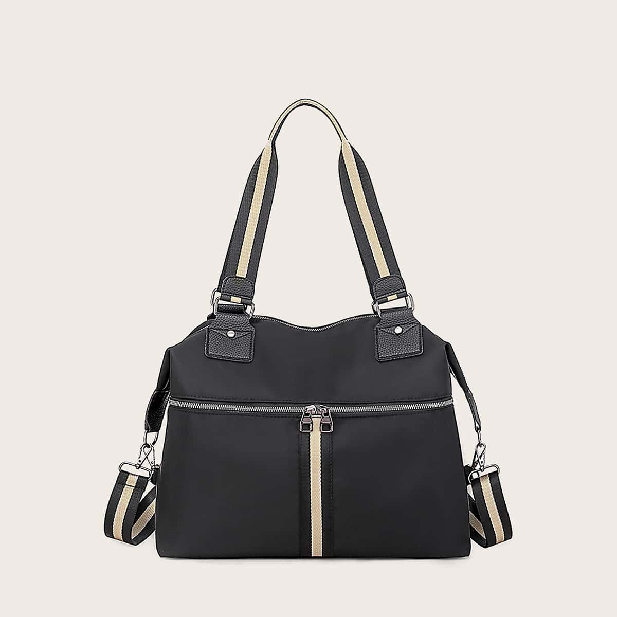 

Zip Front Large Capacity Tote Bag, Black