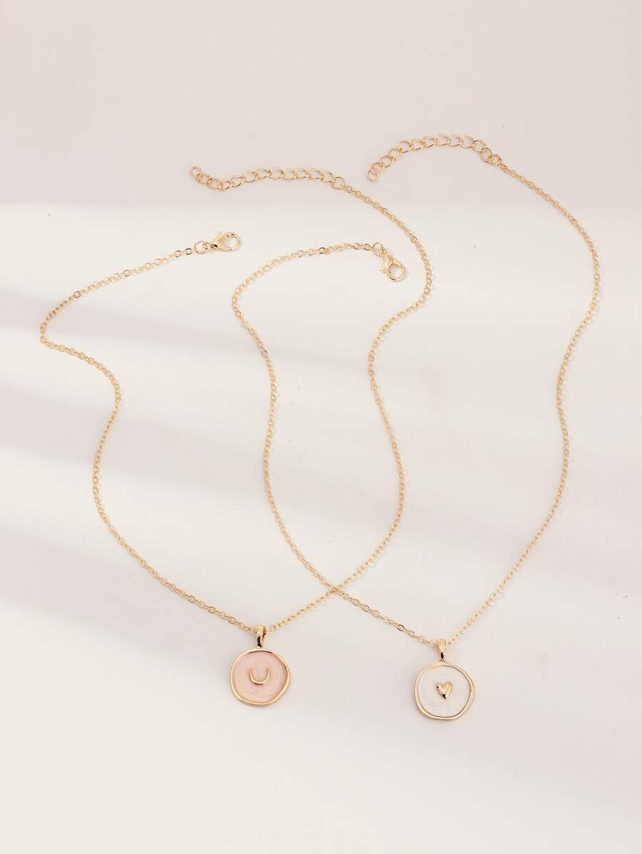 2pcs Round Charm Necklace - Yellow Gold - View 1