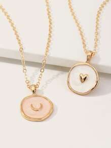 2pcs Round Charm Necklace - Yellow Gold - View 2
