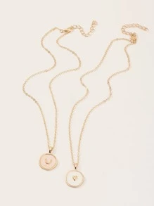 2pcs Round Charm Necklace - Yellow Gold - View 3