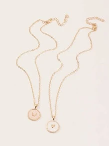 2pcs Round Charm Necklace - Yellow Gold - View 4