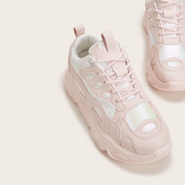 

Two Tone Lace-up Front Chunky Sneakers, Pink