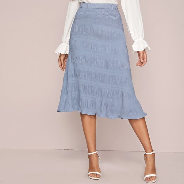 

Solid Asymmetrical Hem Plisse Skirt, Blue