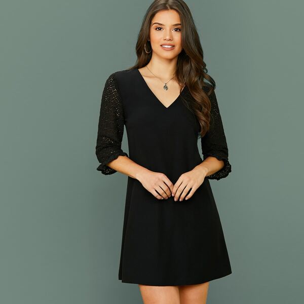 

Button Back Lace Panel Dress, Black